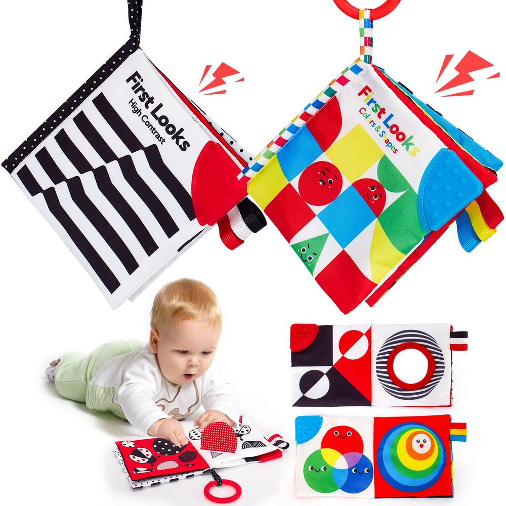 Hahaland baby books with high-contrast patterns stimulate newborn vision.