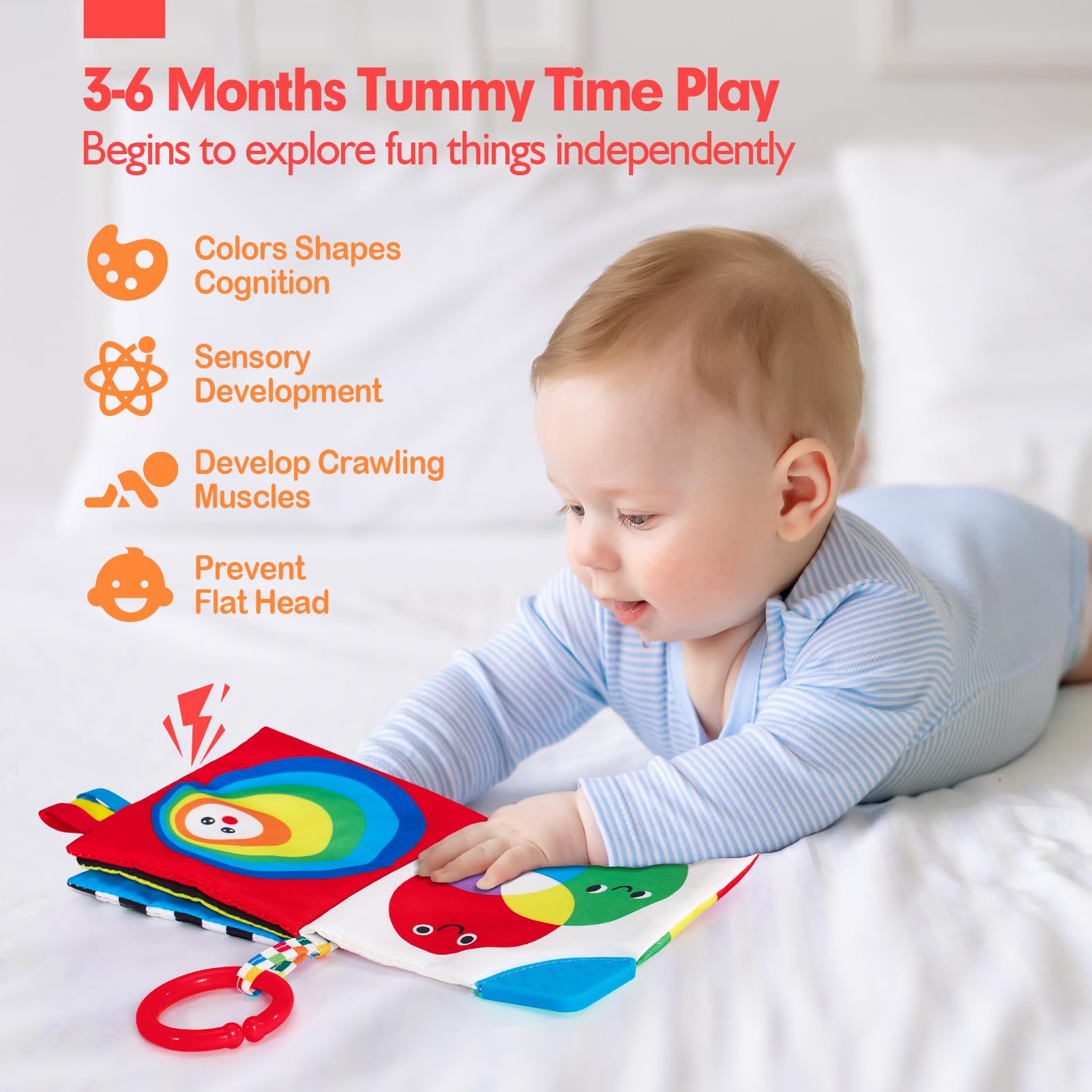 Hahaland tummy-time activity pages promote back and neck muscle strength.