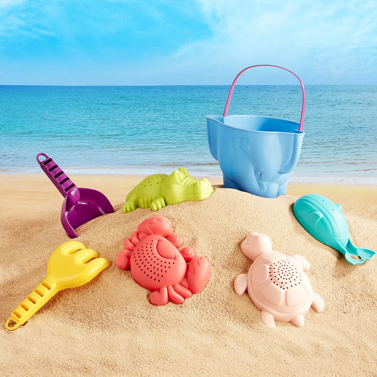 Hahaland durable BPA-free plastic closeup highlights long-lasting toy set.