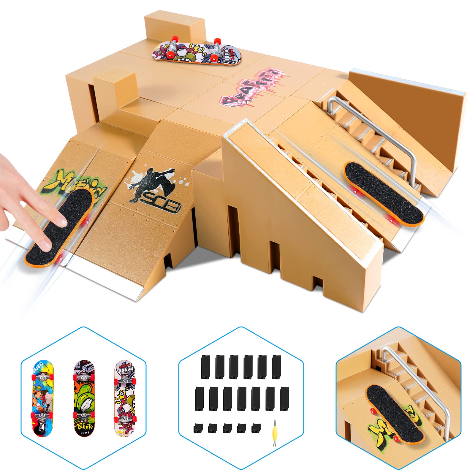 Hailey&Elijah fingerboard park kit ramp-stair-handrail for durable practice.