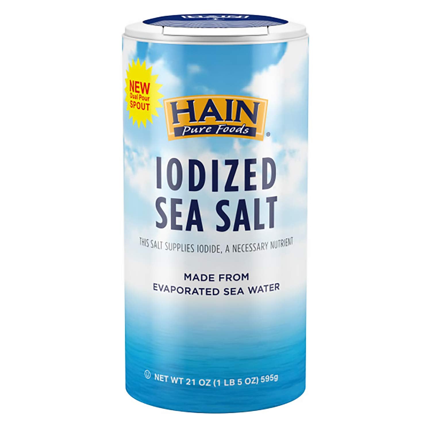 Hain Pure Foods iodized sea salt canister ready for daily seasoning