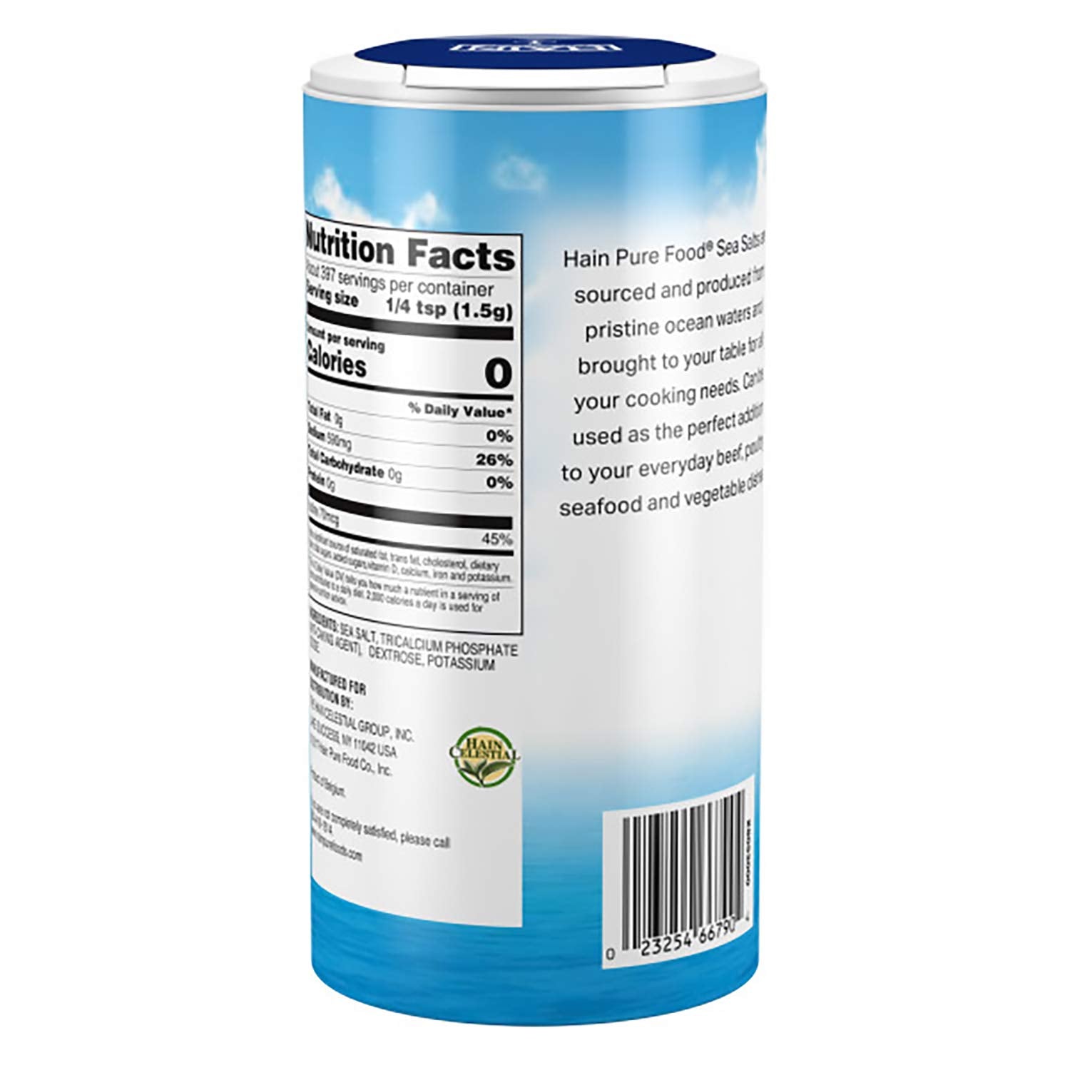 Hain Pure Foods kosher iodized sea salt with easy pour spout