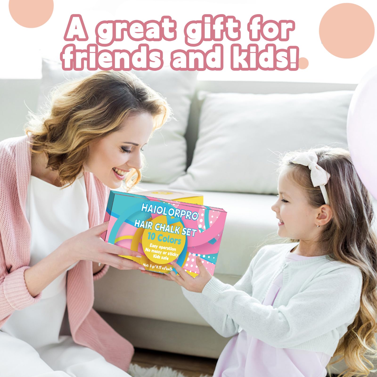 Gift-ready HAIOLORPRO hair chalk set for teens and parties.
