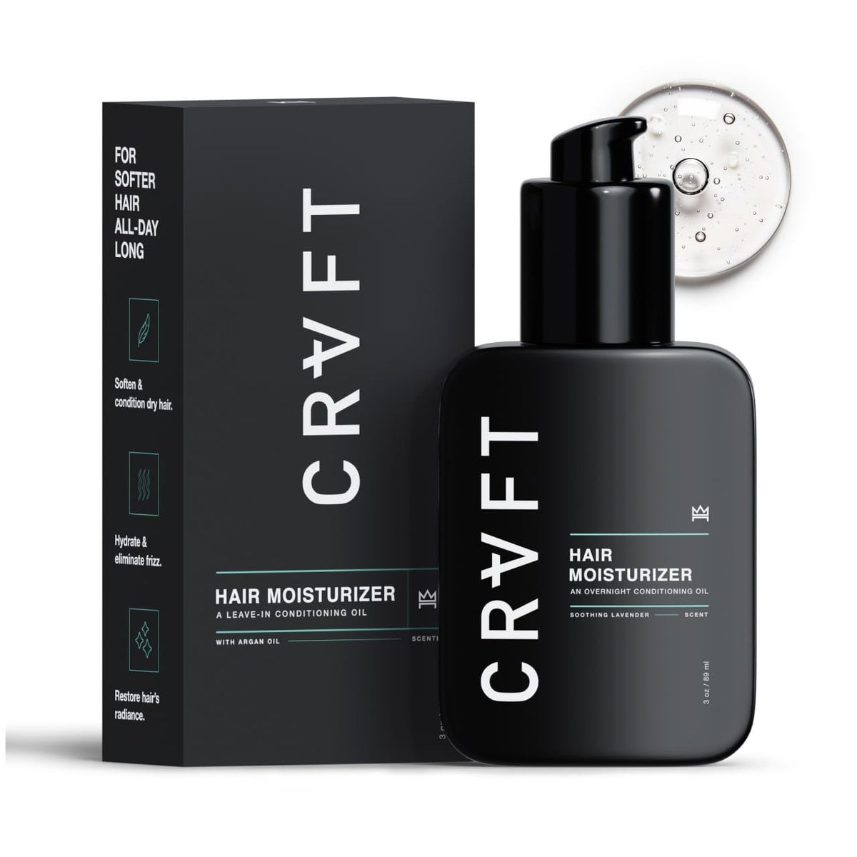 Hair Craft Co CRVFT bottle provides lightweight daily hydration for hair.