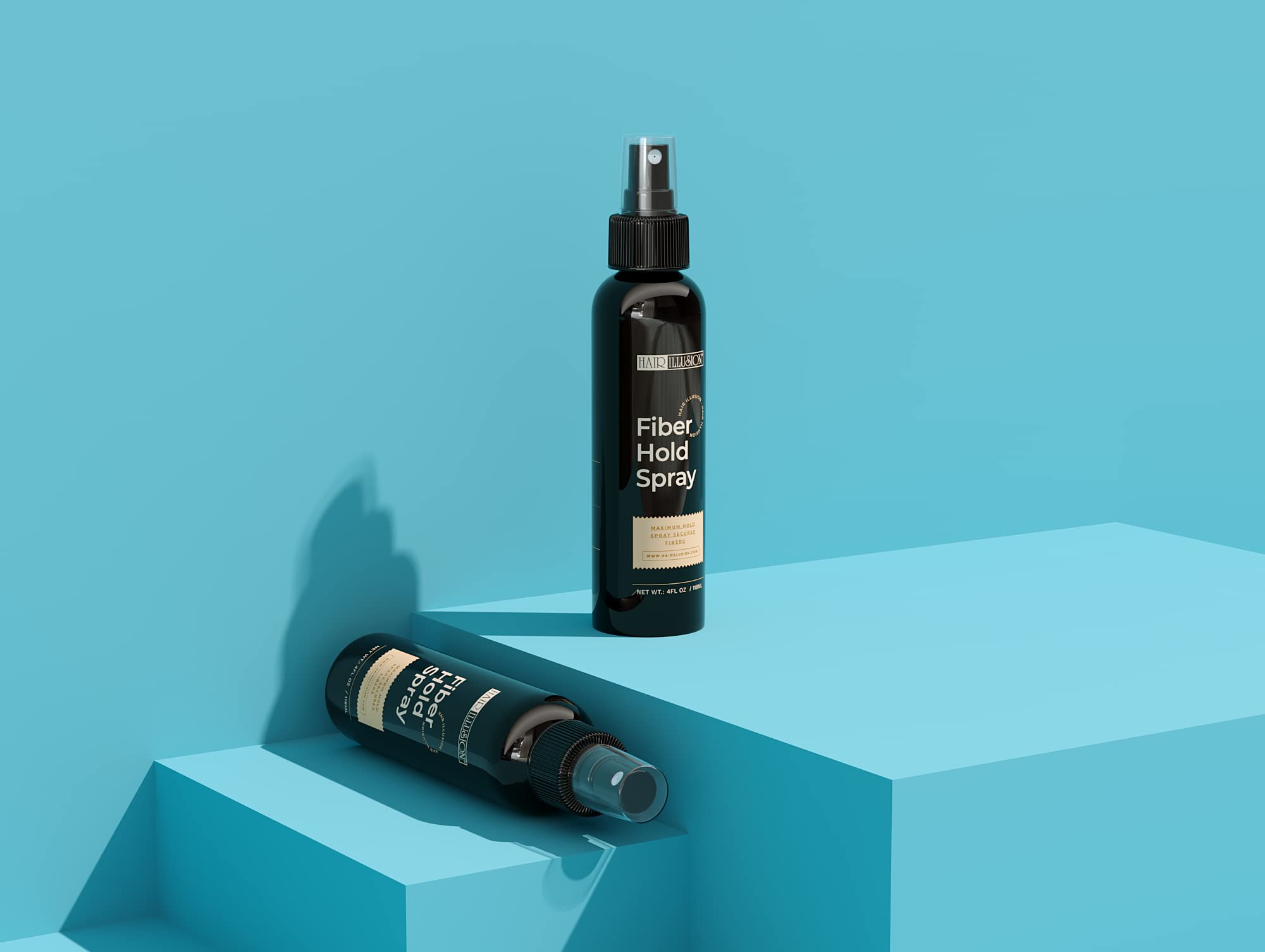 Hair Illusion Fiber Hold spray on bald head prep indicates beard compatibility