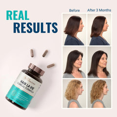 Hair La Vie label closeup highlights vitamins and minerals for hair health.