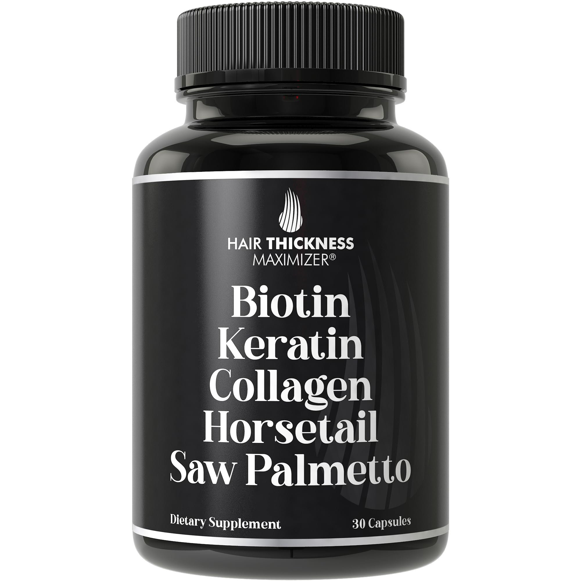 Hair Thickness Maximizer bottle front view highlighting the 5-in-1 formula for daily use.