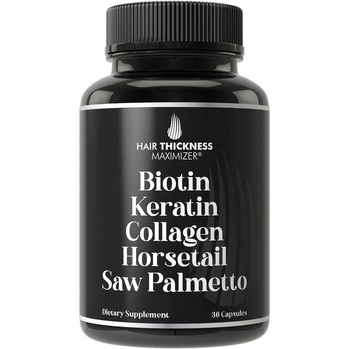 Hair Thickness Maximizer bottle front view highlighting the 5-in-1 formula for daily use.