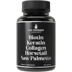 Hair Thickness Maximizer bottle front view highlighting the 5-in-1 formula for daily use.