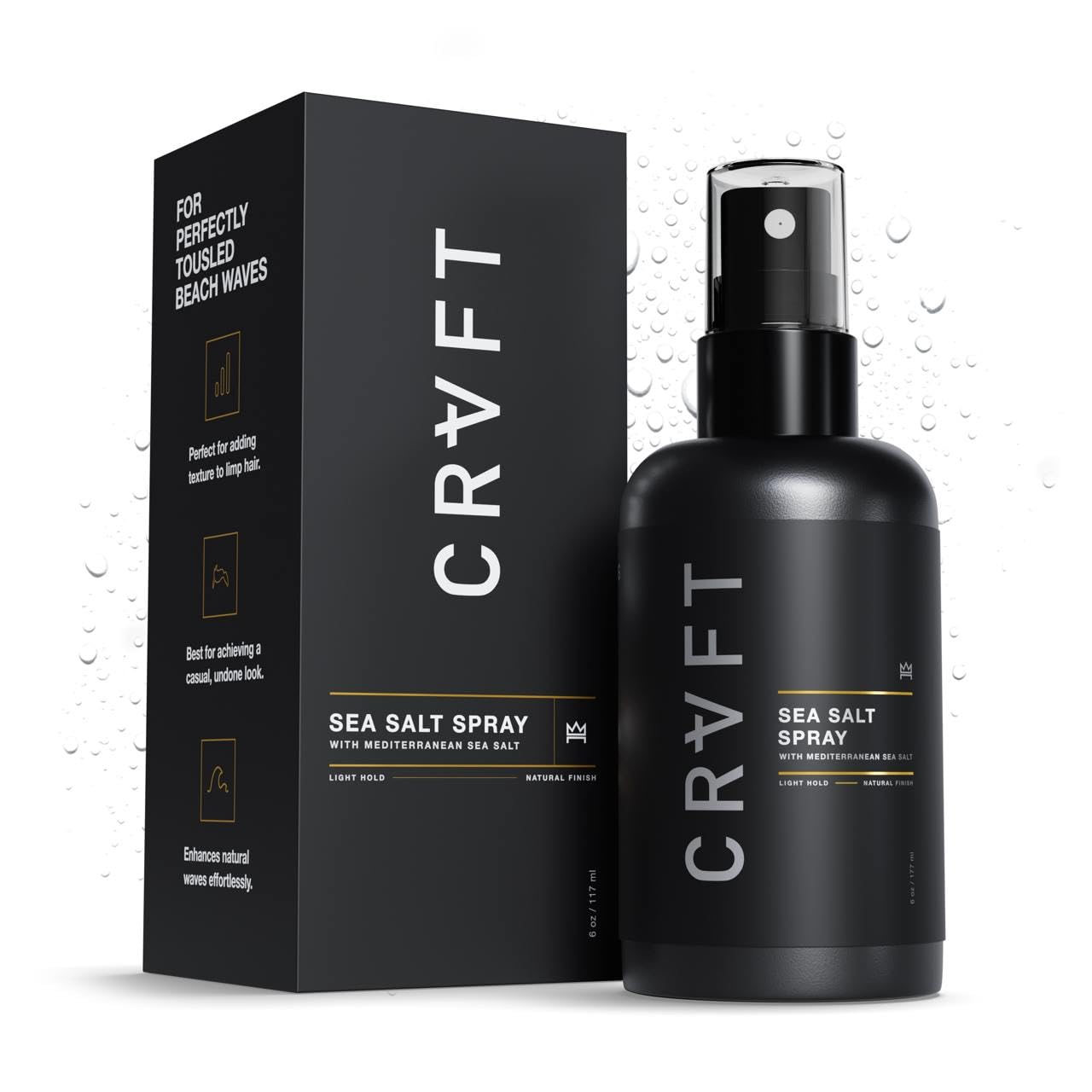 Hair Craft Co CRVFT Sea Salt Spray bottle showing natural finish and light hold.