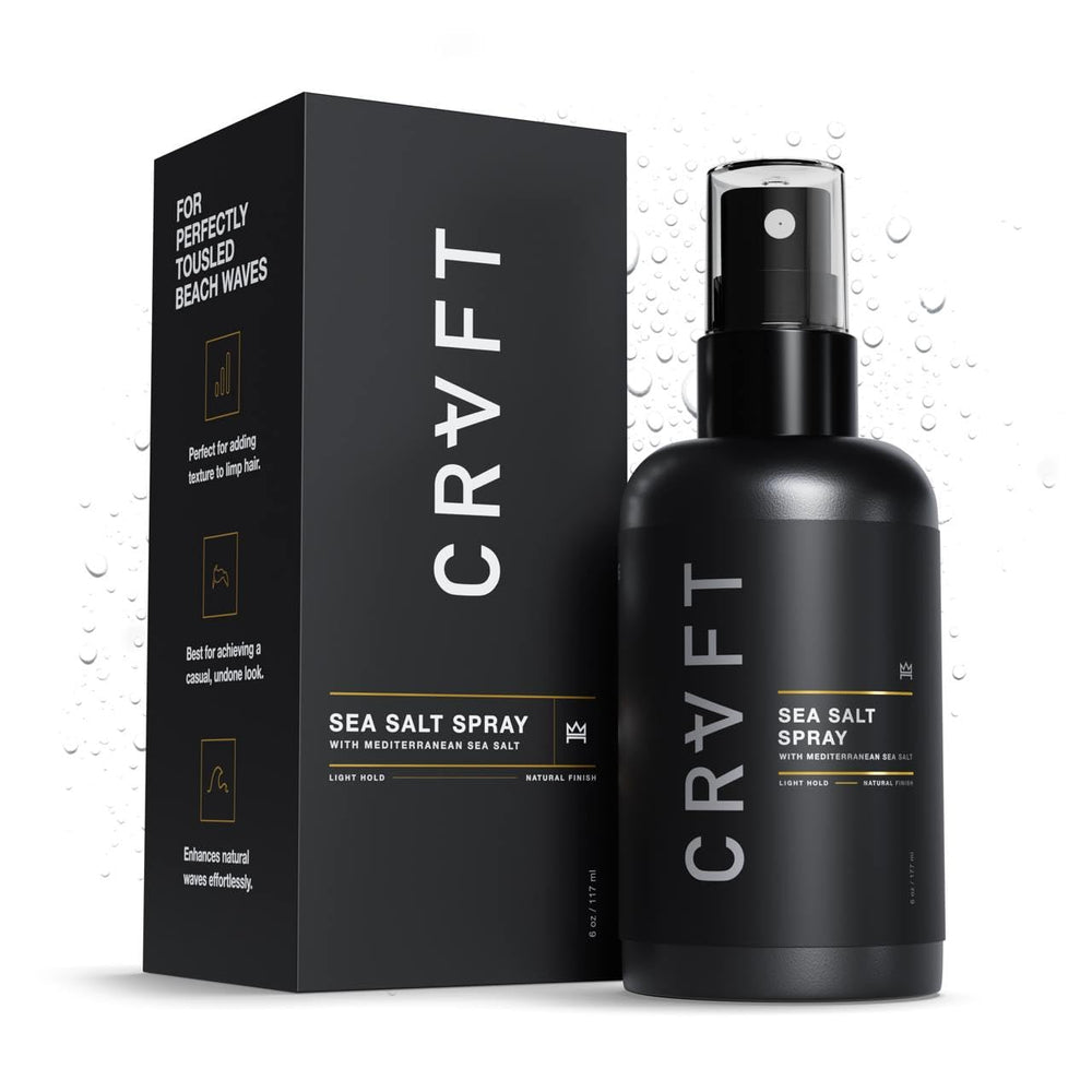 Hair Craft Co CRVFT Sea Salt Spray bottle showing natural finish and light hold.