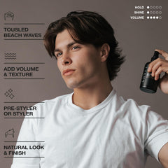Hair Craft Co CRVFT Sea Salt Spray demonstrates convenient pump for controlled styling.