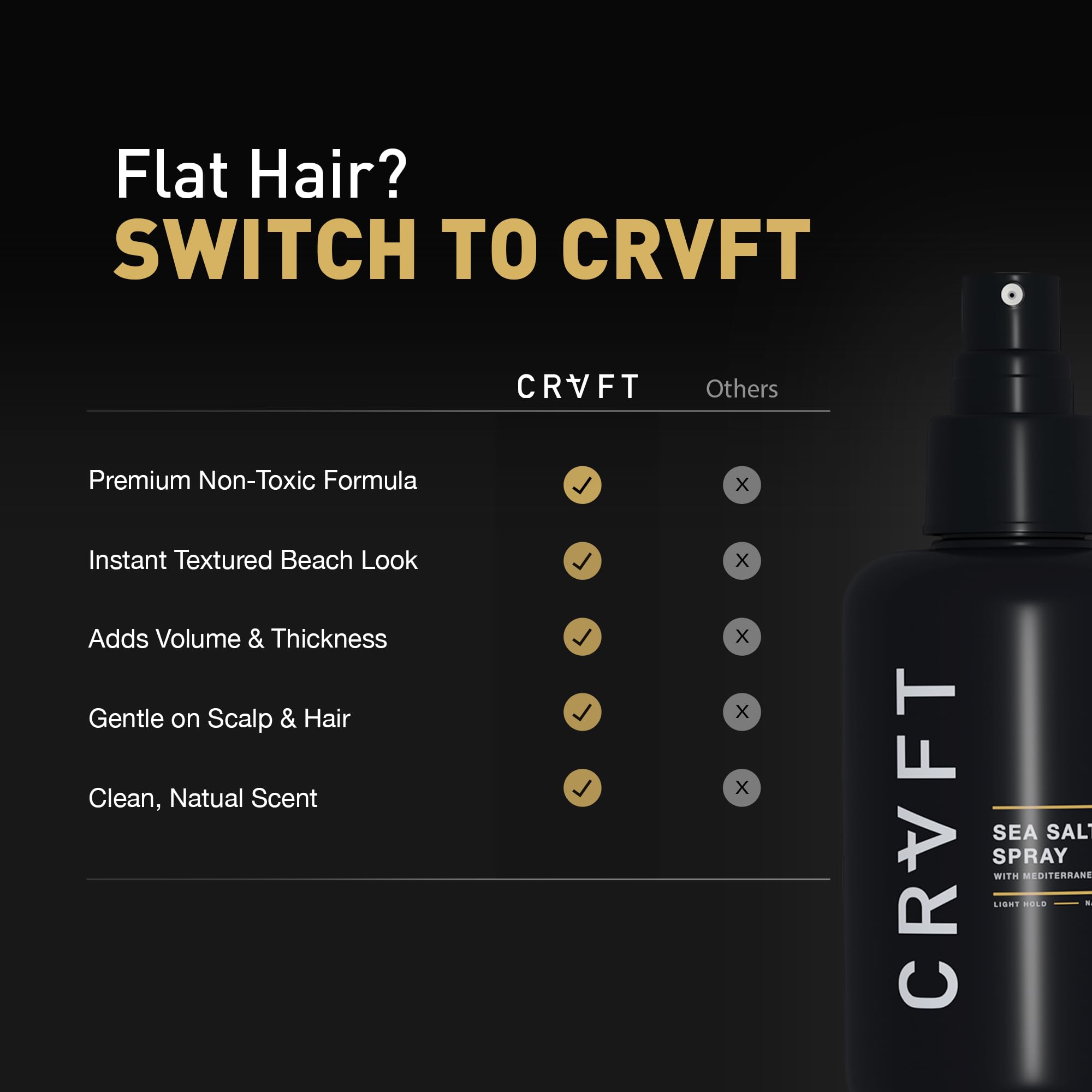 CRVFT Sea Salt Spray on warm-toned hair adds sun-kissed texture.