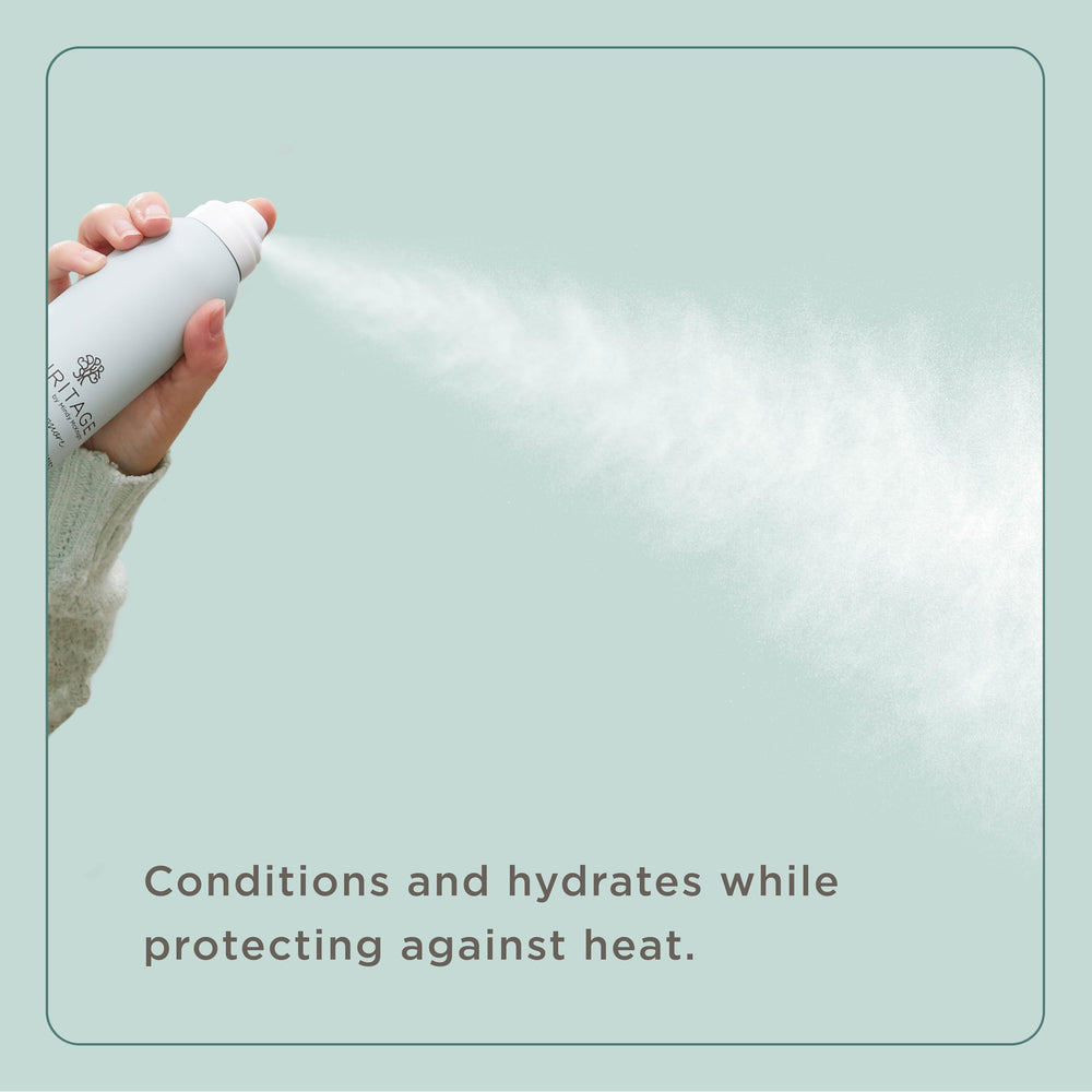 Hairitage Argan Oil Heat Protectant ingredient label shows rice protein