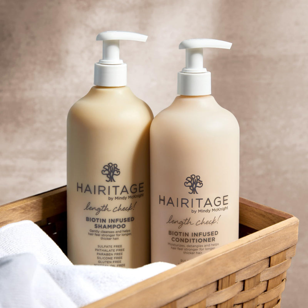 Hairitage packaging icons indicate color-safe, sulfate-free care.