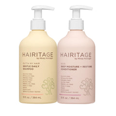 Hairitage Gentle Daily Moisture Shampoo bottle demonstrates daily hydration for all hair types.