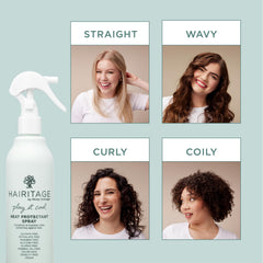 Hairitage heat protectant spray applied before using straighteners for heat safety