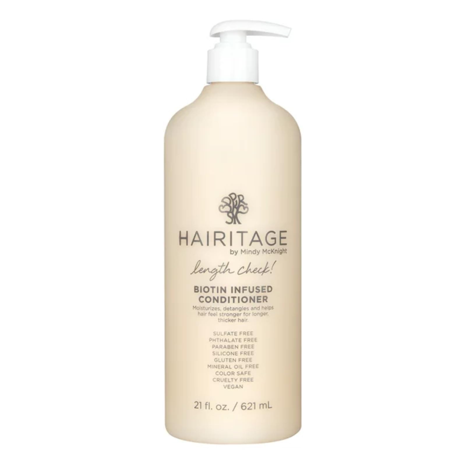 Hairitage Length Check Biotin Conditioner bottle shows thickening and volumizing benefits.