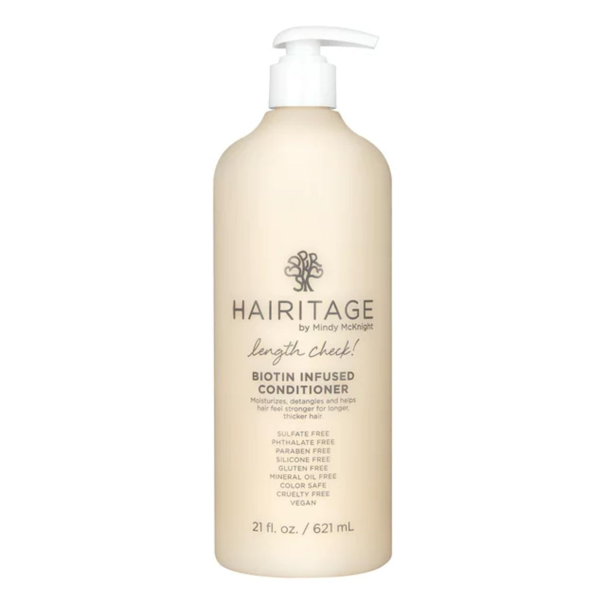 Hairitage Length Check Biotin Conditioner bottle shows thickening and volumizing benefits.