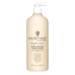 Hairitage Length Check Biotin Conditioner bottle shows thickening and volumizing benefits.