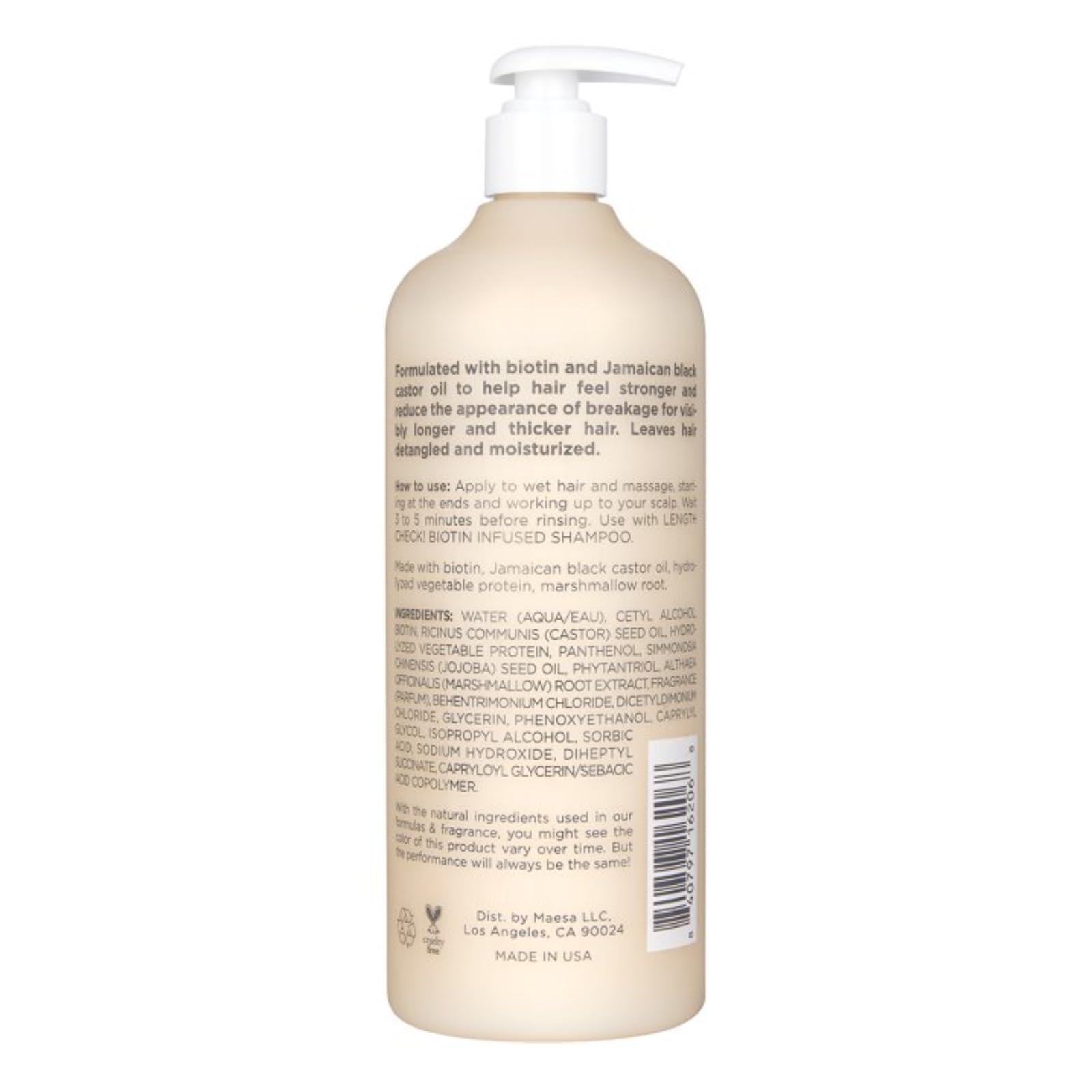 Hairitage Length Check conditioner label close-up, sulfate-free and color-safe formula.