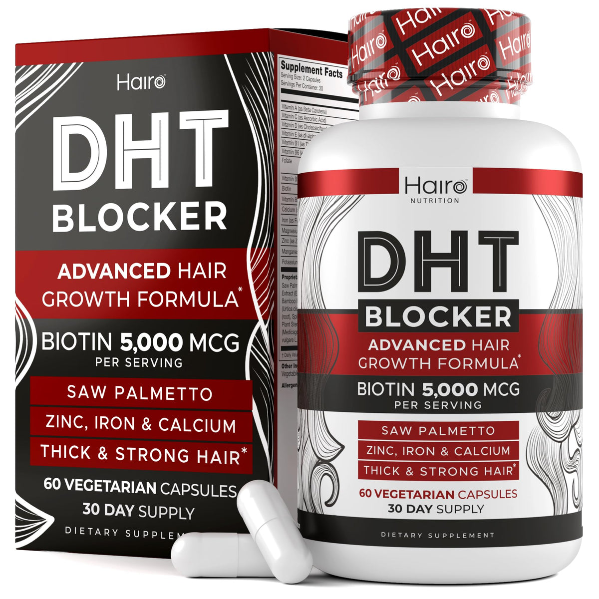 Hairo Nutrition DHT Blocker bottle front view for hair support