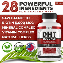 Hairo Nutrition DHT Blocker capsules close-up highlighting potent ingredients