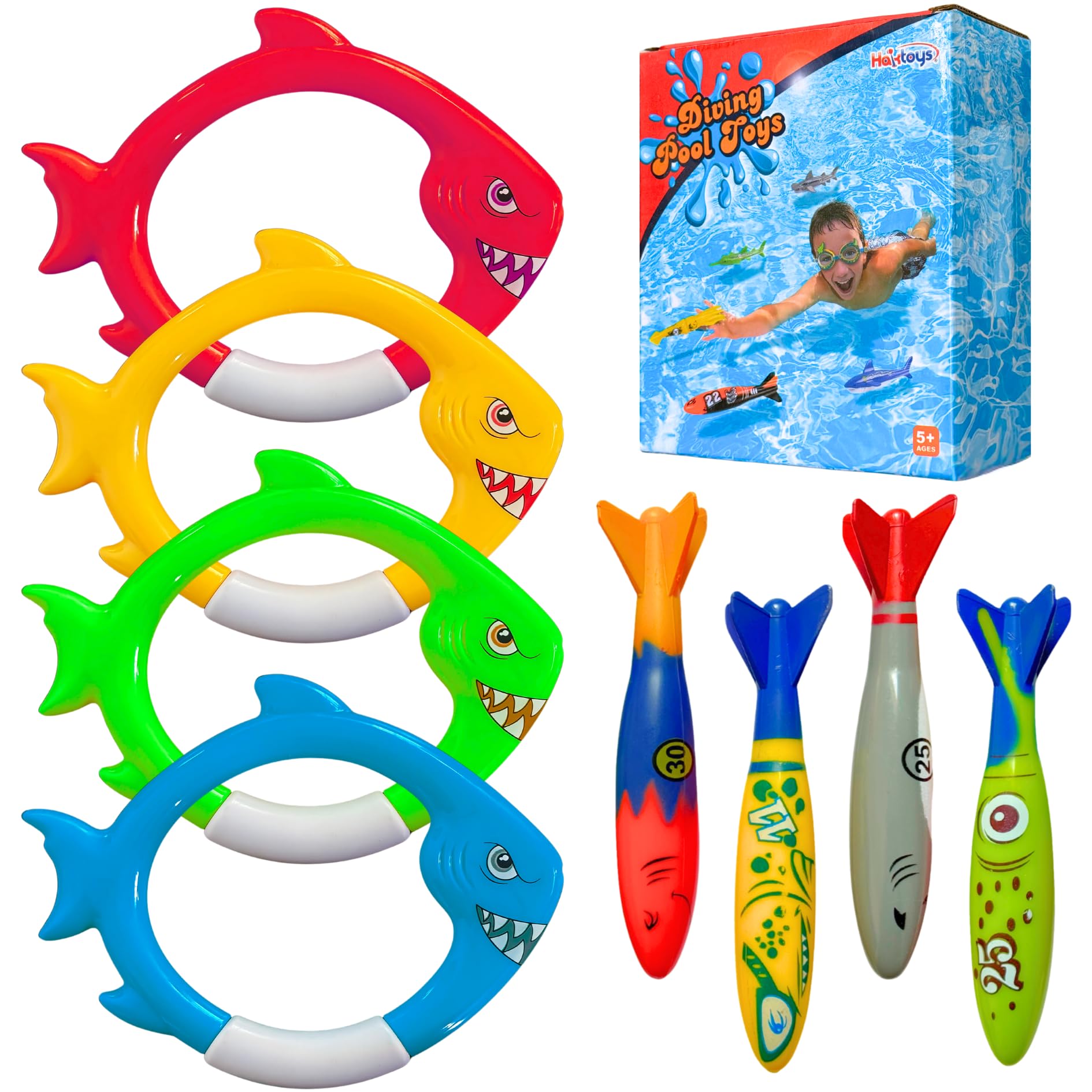 Haktoys torpedo dive toy closeup with bright colors for retrieval