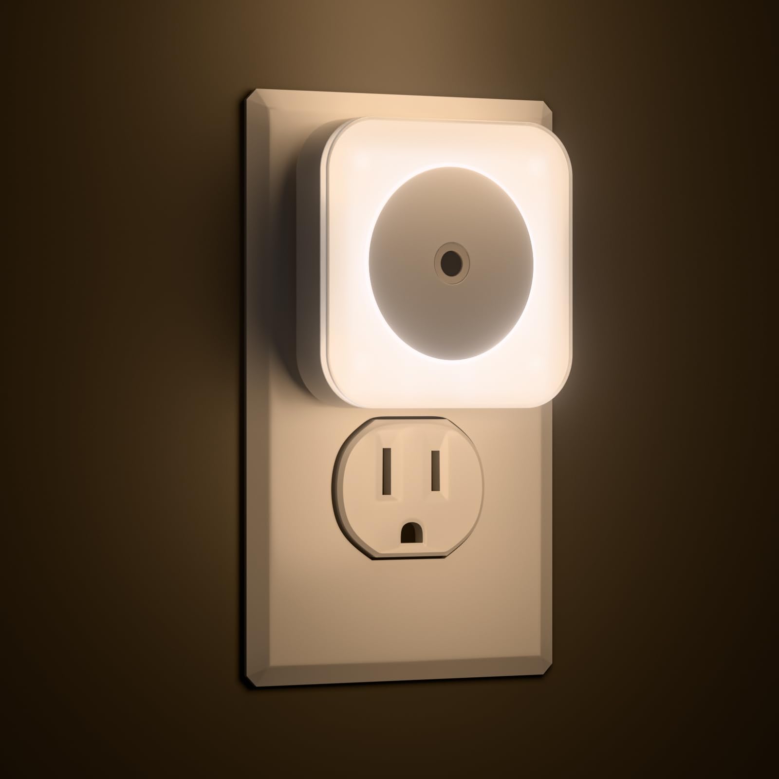 HALEEUR 6-pack night light plugged into wall outlet for convenient hallway visibility.