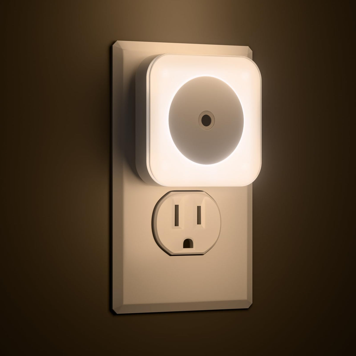 HALEEUR 6-pack night light plugged into wall outlet for convenient hallway visibility.