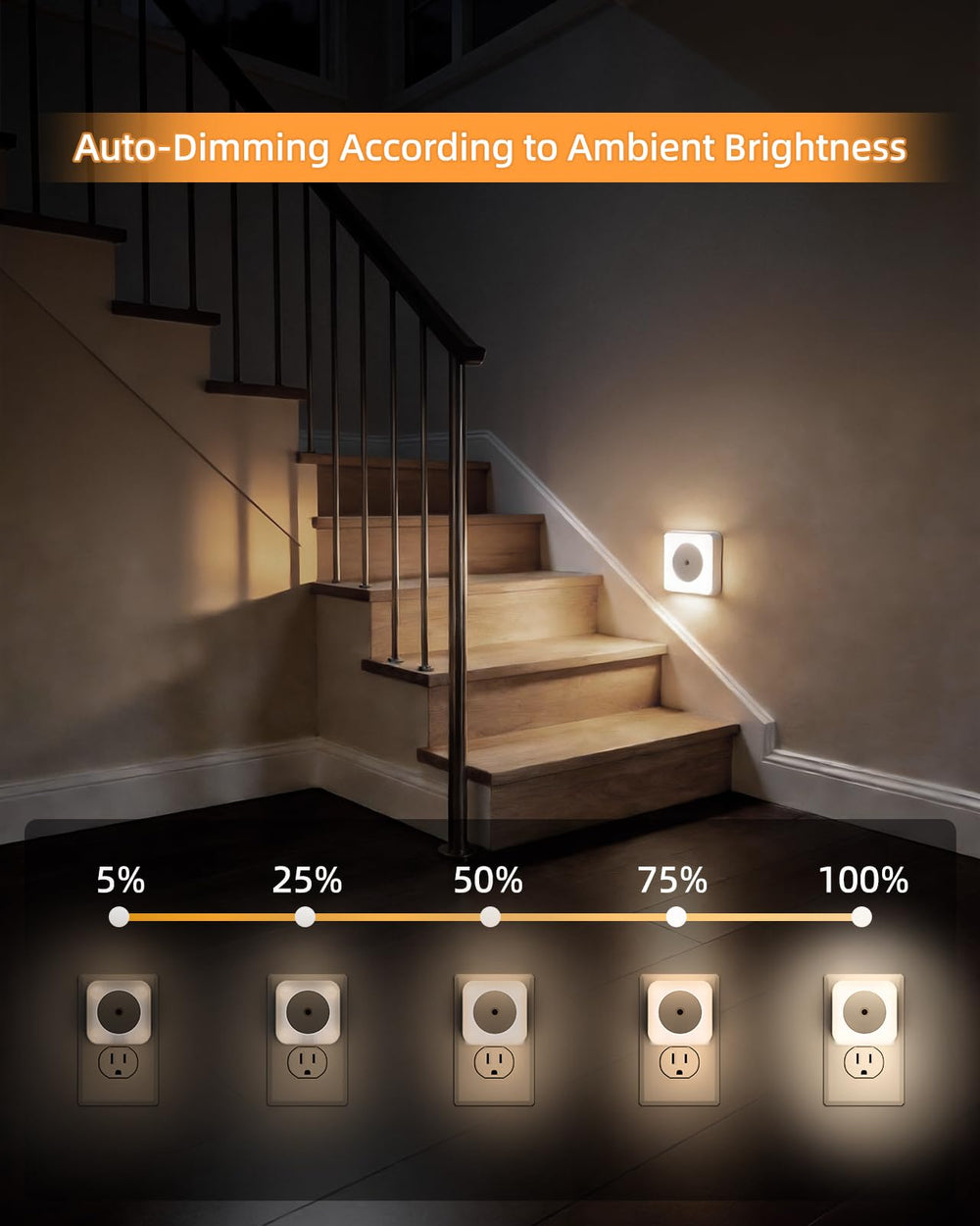 HALEEUR night light shown in bedroom hallway bathroom for safe nighttime navigation.