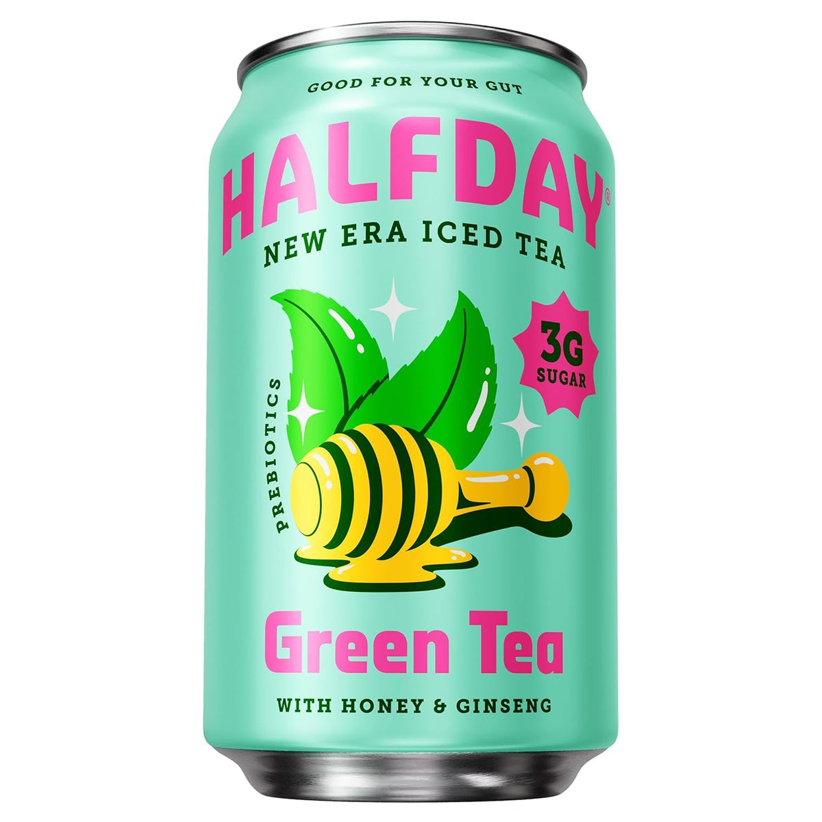 Halfday can front view shows a refreshing, on-the-go beverage option.