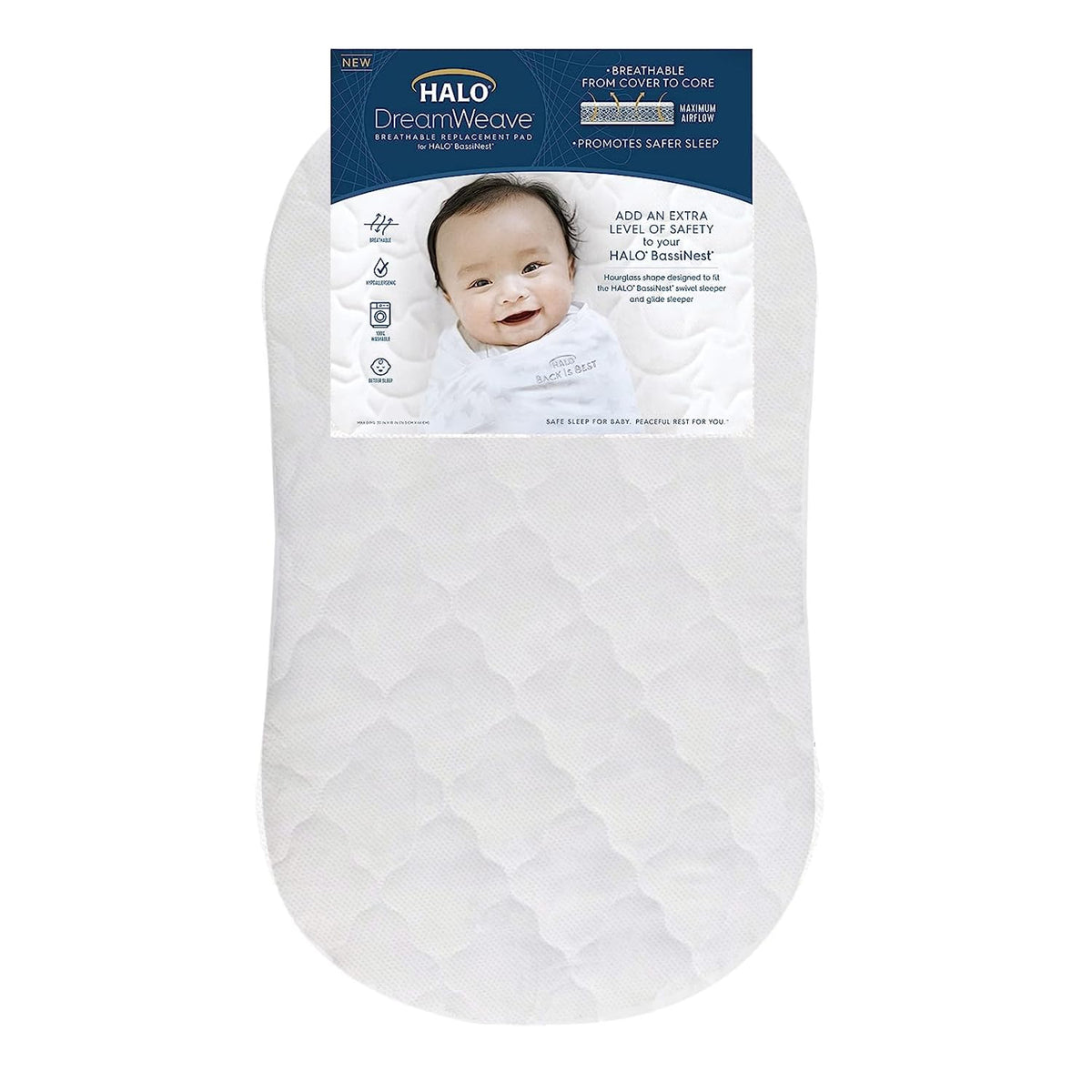 HALO DreamWeave pad cover with breathable mesh for cooler sleep