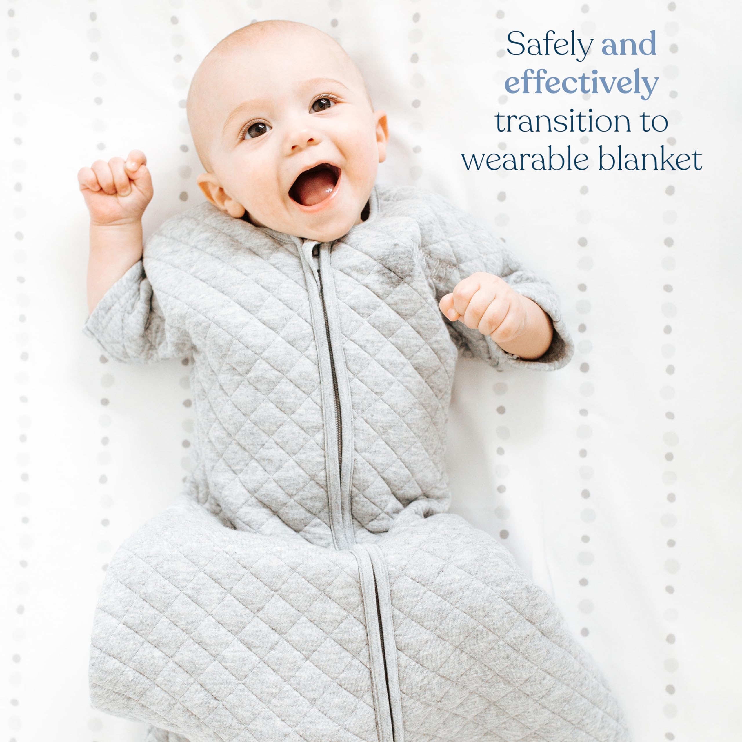 HALO Sleepsack worn by baby demonstrates transition to wearable blanket and self-soothing.