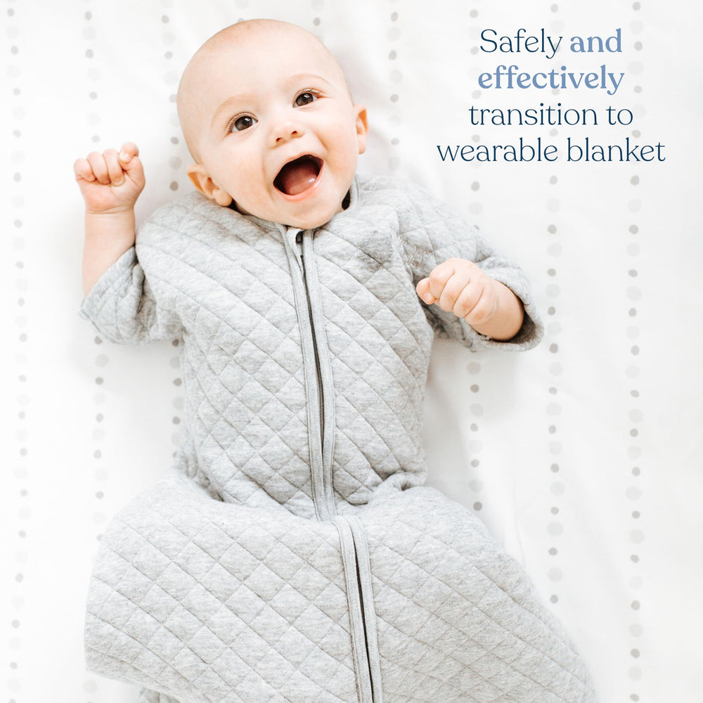 HALO Sleepsack worn by baby demonstrates transition to wearable blanket and self-soothing.