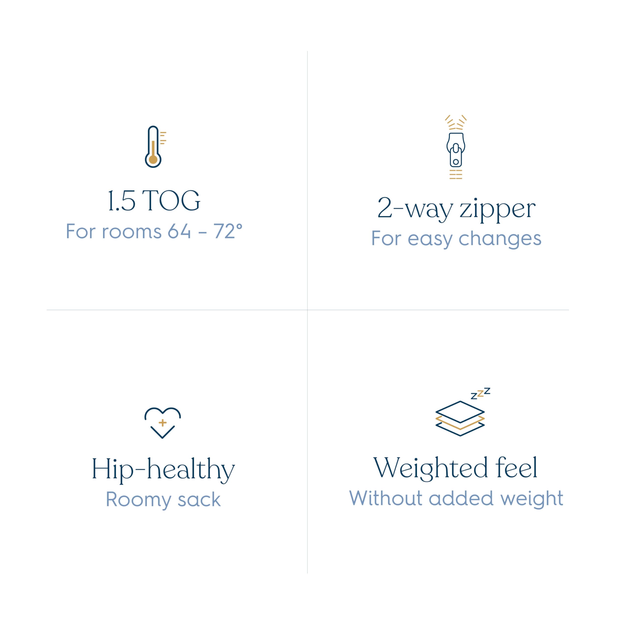 HALO two-way zipper enables easy diaper changes.