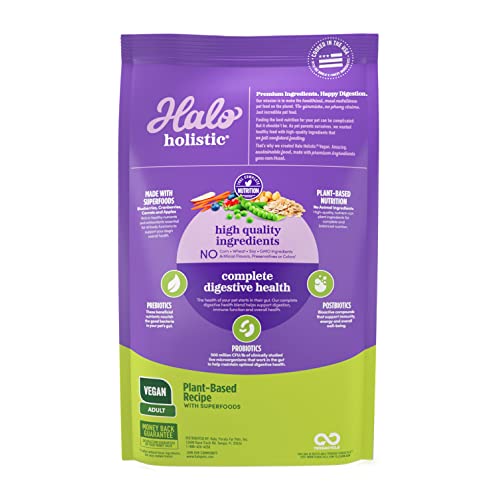 Halo Holistic Chien croquettes végétales : nutrition complète adaptée aux chiens adultes.