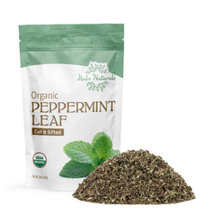 Halo Naturals peppermint leaf in a resealable pouch, keeping freshness for easy daily infusions