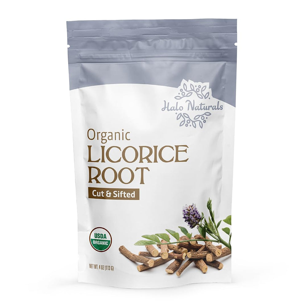 Resealable pouch keeps Halo Naturals licorice root aroma intact.