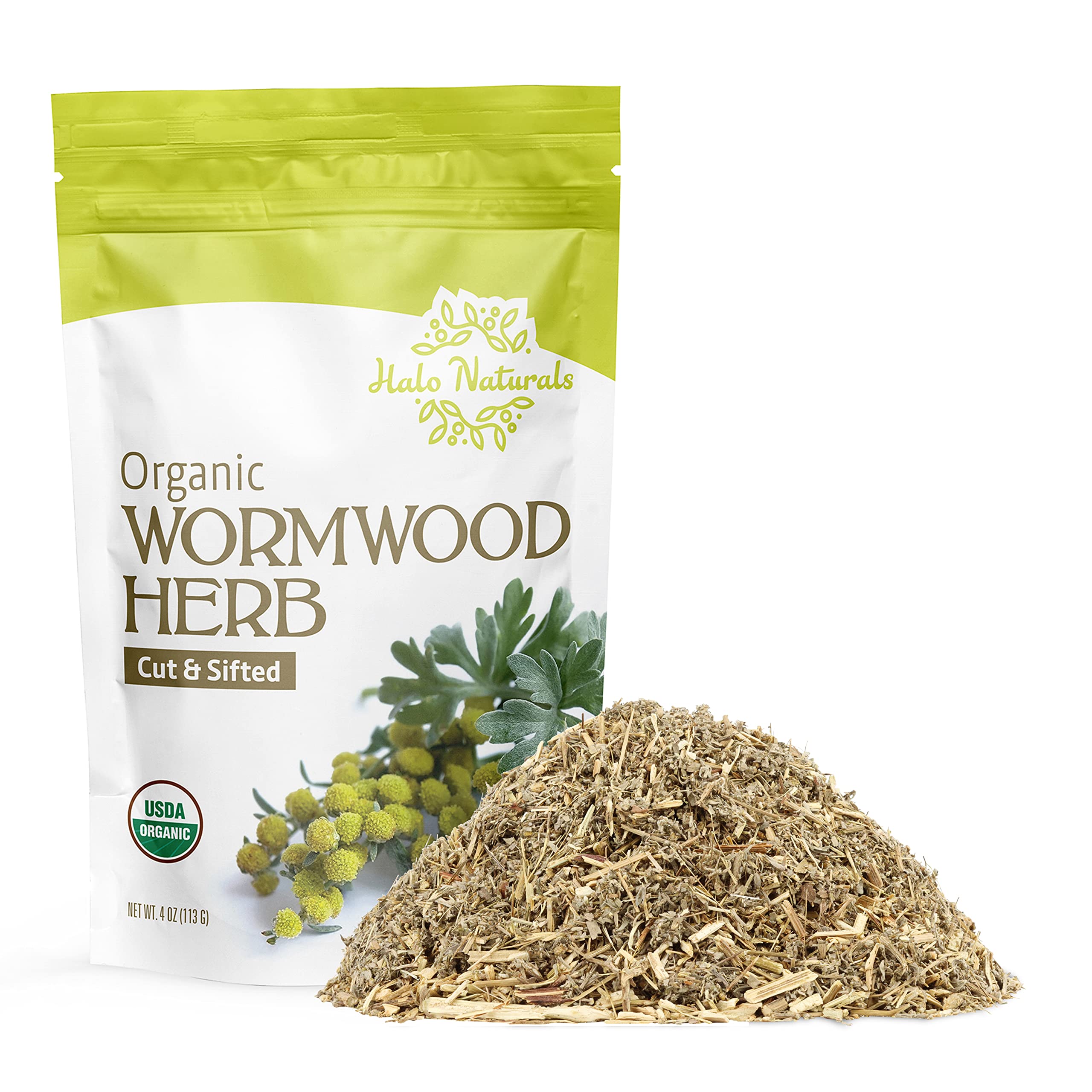 Halo Naturals wormwood cut and sifted 4oz for rich herbal tea blends.