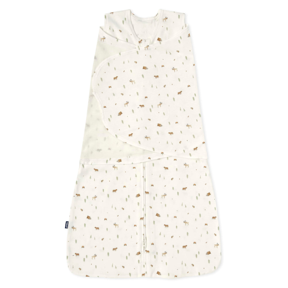 HALO Sleepsack Swaddle campsite fabric closeup shows soft cotton for cozy nights.
