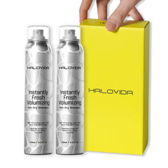 HALOVIDA dry shampoo for dark hair shows no white residue and quick root refresh.