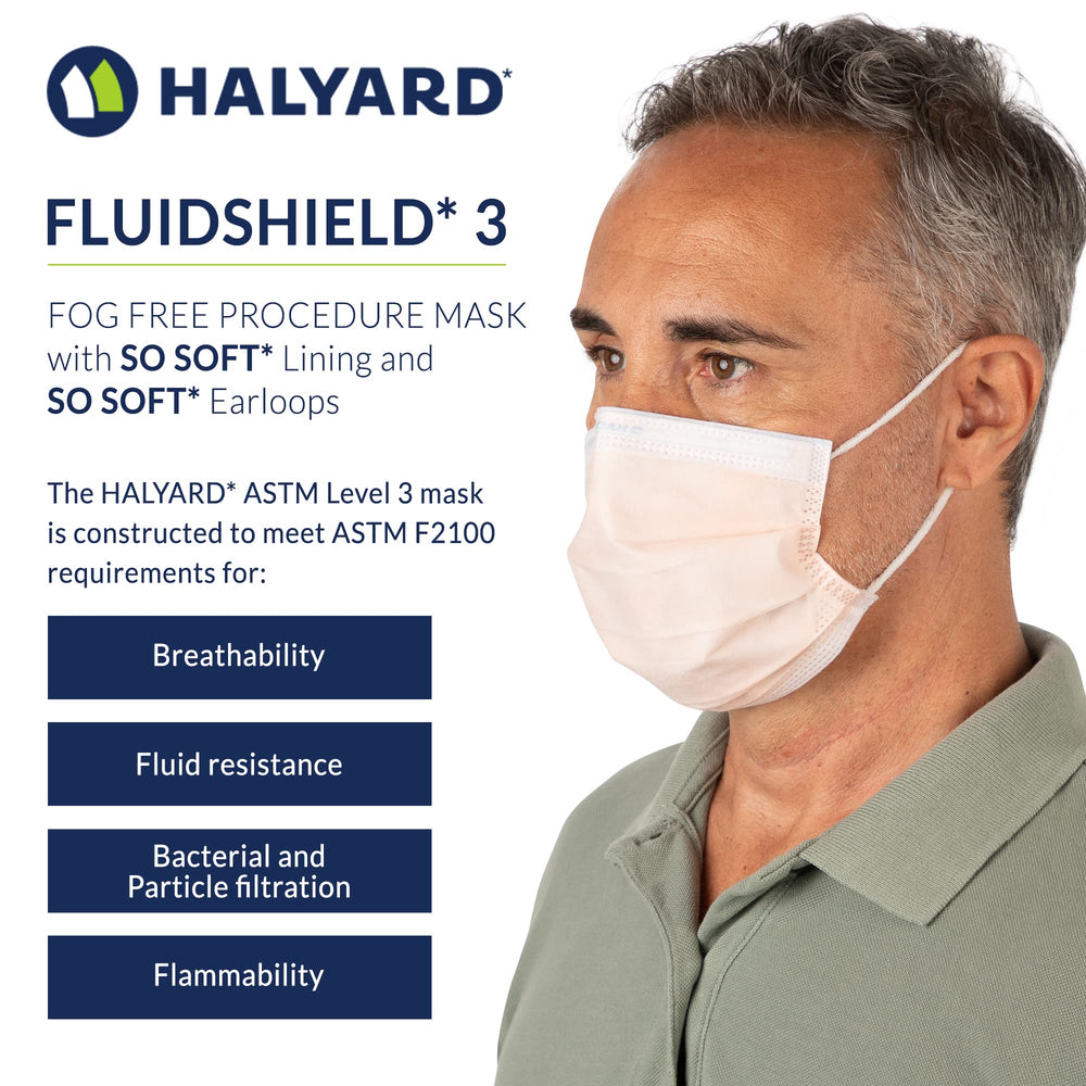 HALYARD FluidShield 3 face-fit design contours to the face for comfort.