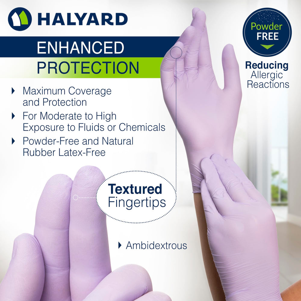 HALYARD Lavender nitrile gloves in ambidextrous design for easy wear on either hand