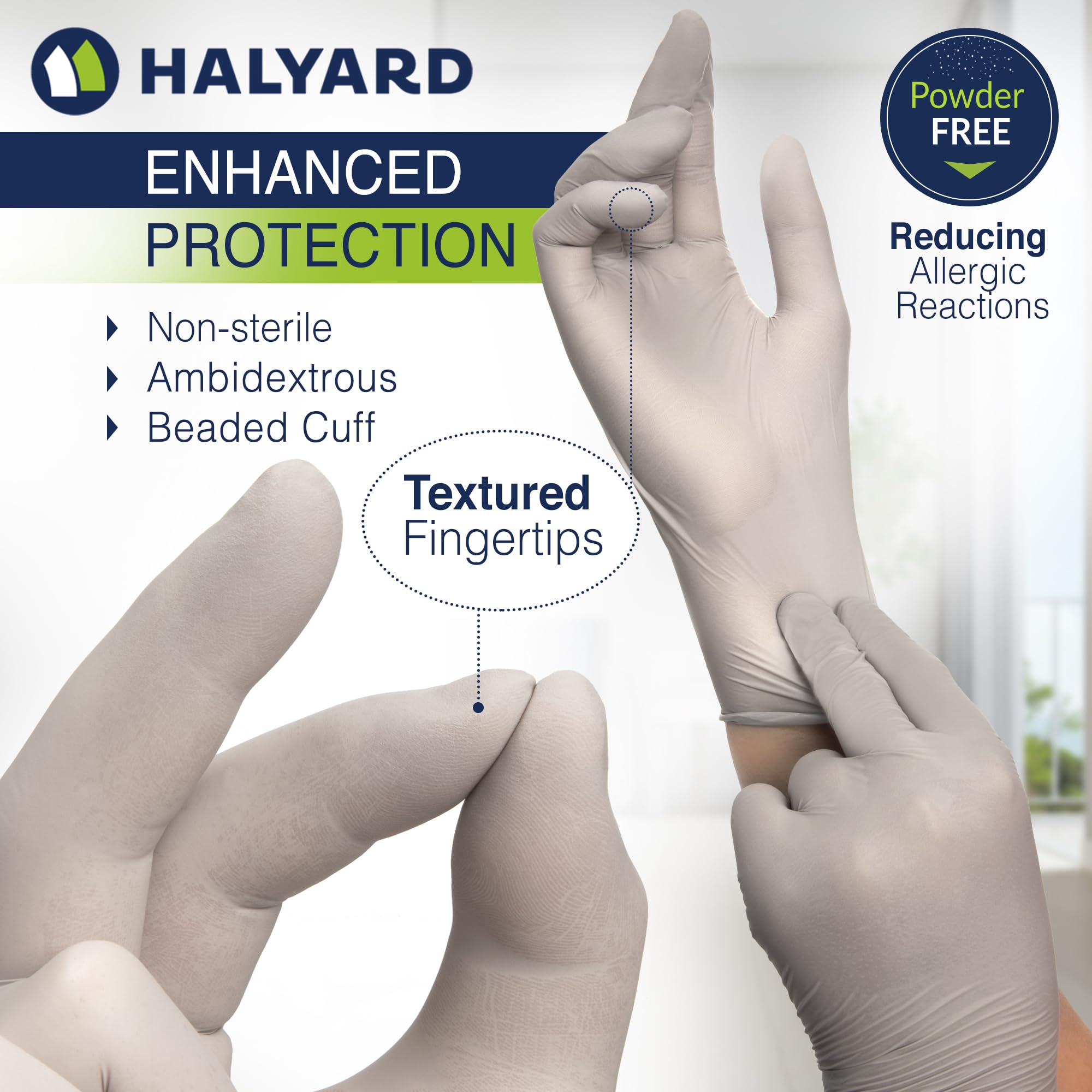 HALYARD Sterling SG nitrile gloves dispenser box demonstrating space-saving packaging