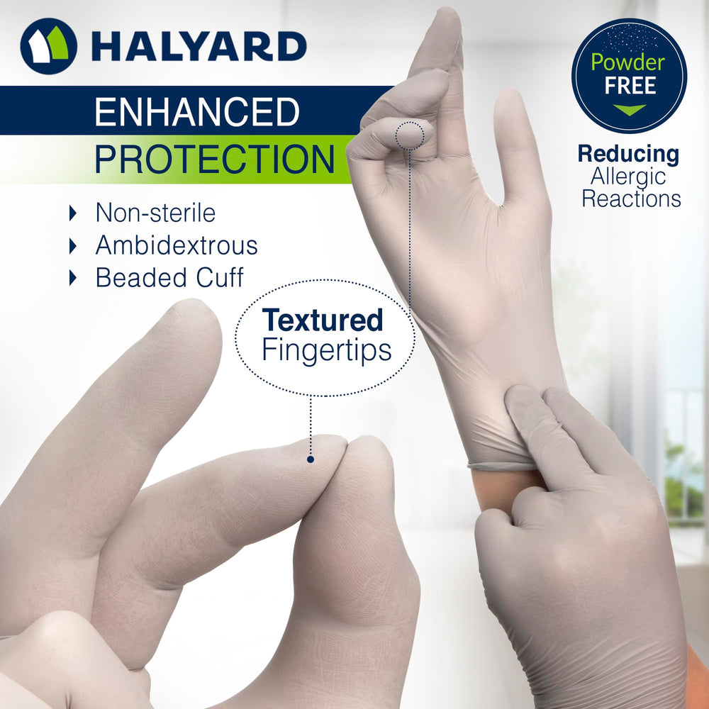 HALYARD Sterling SG nitrile gloves dispenser box demonstrating space-saving packaging