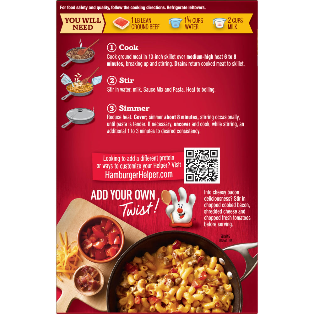 Hamburger Helper Cheeseburger Macaroni cheese sauce close-up highlights creamy texture