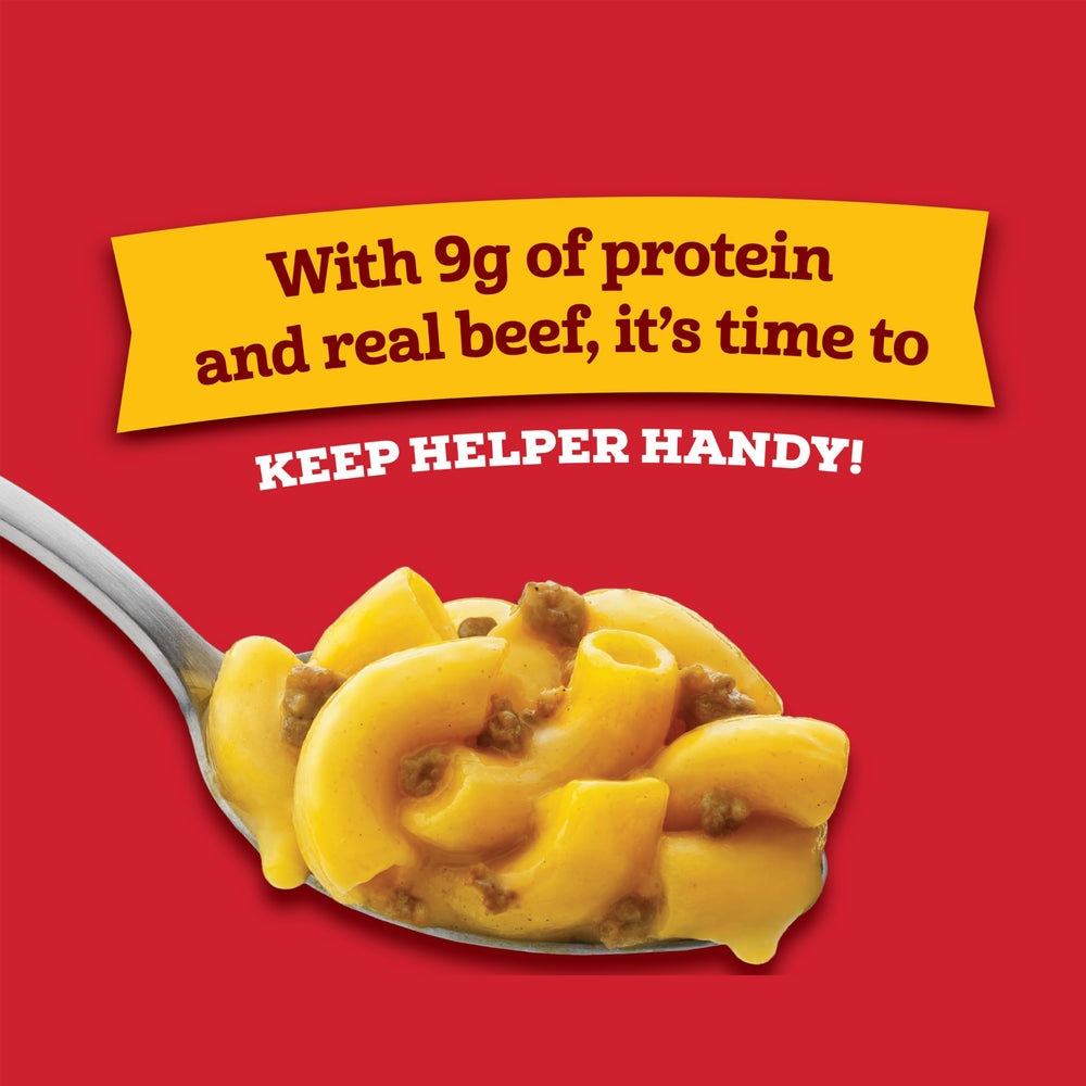 Hamburger Helper Cheeseburger Macaroni cup plated dish ready to serve