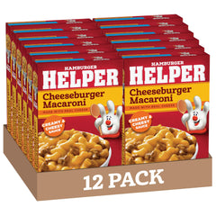 Hamburger Helper Cheeseburger Macaroni packaging and serving idea for quick meals