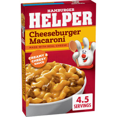 Hamburger Helper Cheeseburger Macaroni skillet cooking shows a cheesy dinner